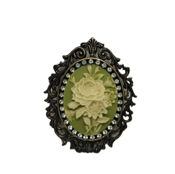 VTG STYLE Flower Cameo Brooch Metal Filigree Carved Noblesse Collection 2003 New - Picture 2 of 8